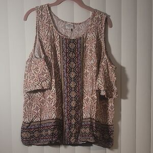 St. John's Bay Patterned Cutout Shoulder Blouse (XL)